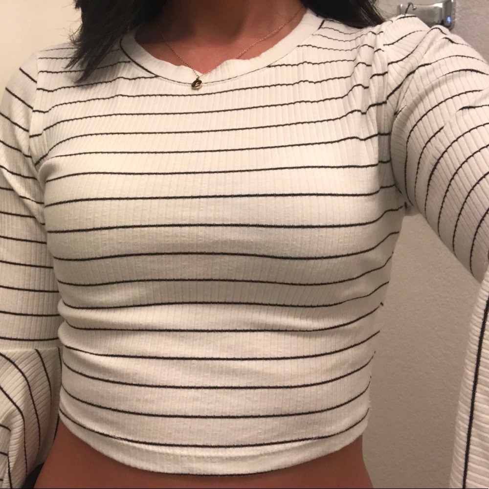 Stripped Crop Top with Bell Sleeves